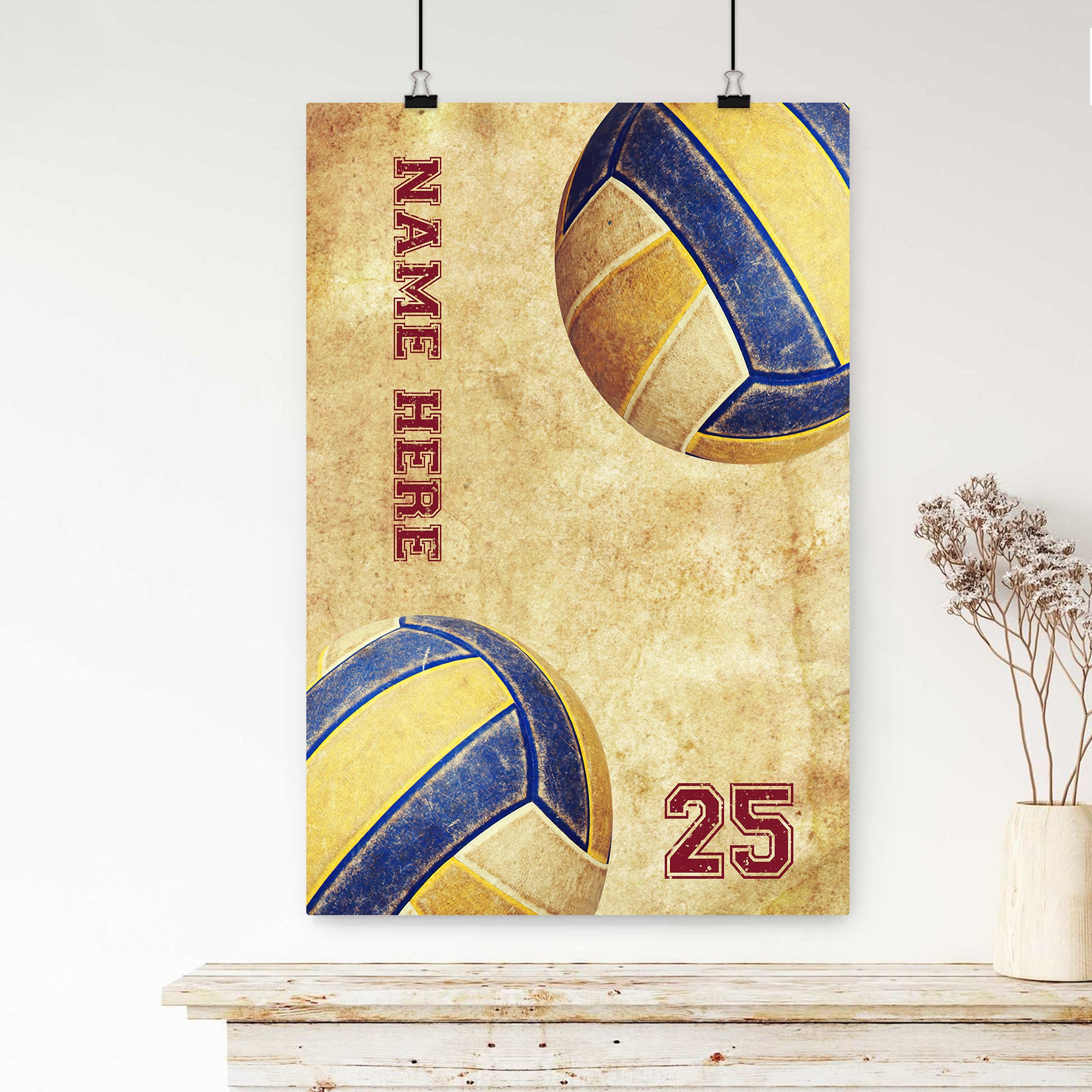 Personalized Volleyball Poster & Canvas, Volleyball Dirty Ball Vintage Wall Art, Custom Name Number Home Decor For Daugher, Girl